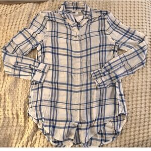 korye blue white plaid button down lightweight collared shirt size‎ s